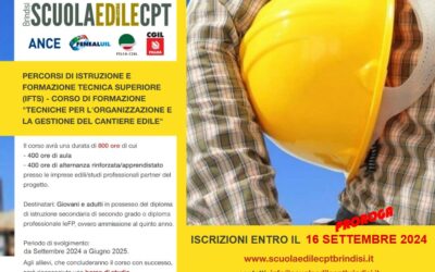 PERCORSI DI ISTRUZIONE E FORMAZIONE TECNICA SUPERIORE (IFTS) – CORSO DI FORMAZIONE “TECNICHE PER L’ORGANIZZAZIONE E LA GESTIONE DEL CANTIERE EDILE